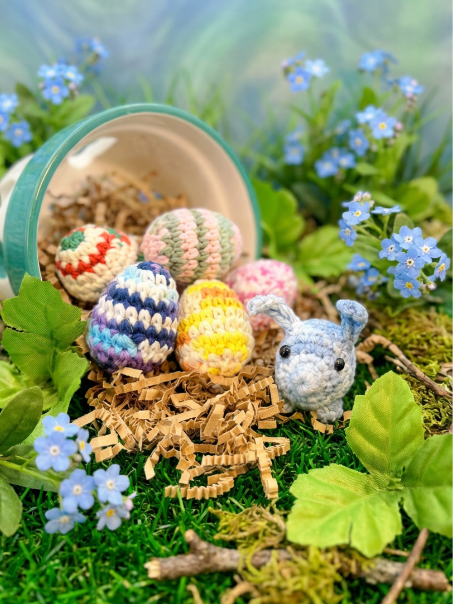 Forget-Me-Not the P'unny โ Easter Piggy Pal Bunny + 6 Cruelty-Free Croch-Eggs